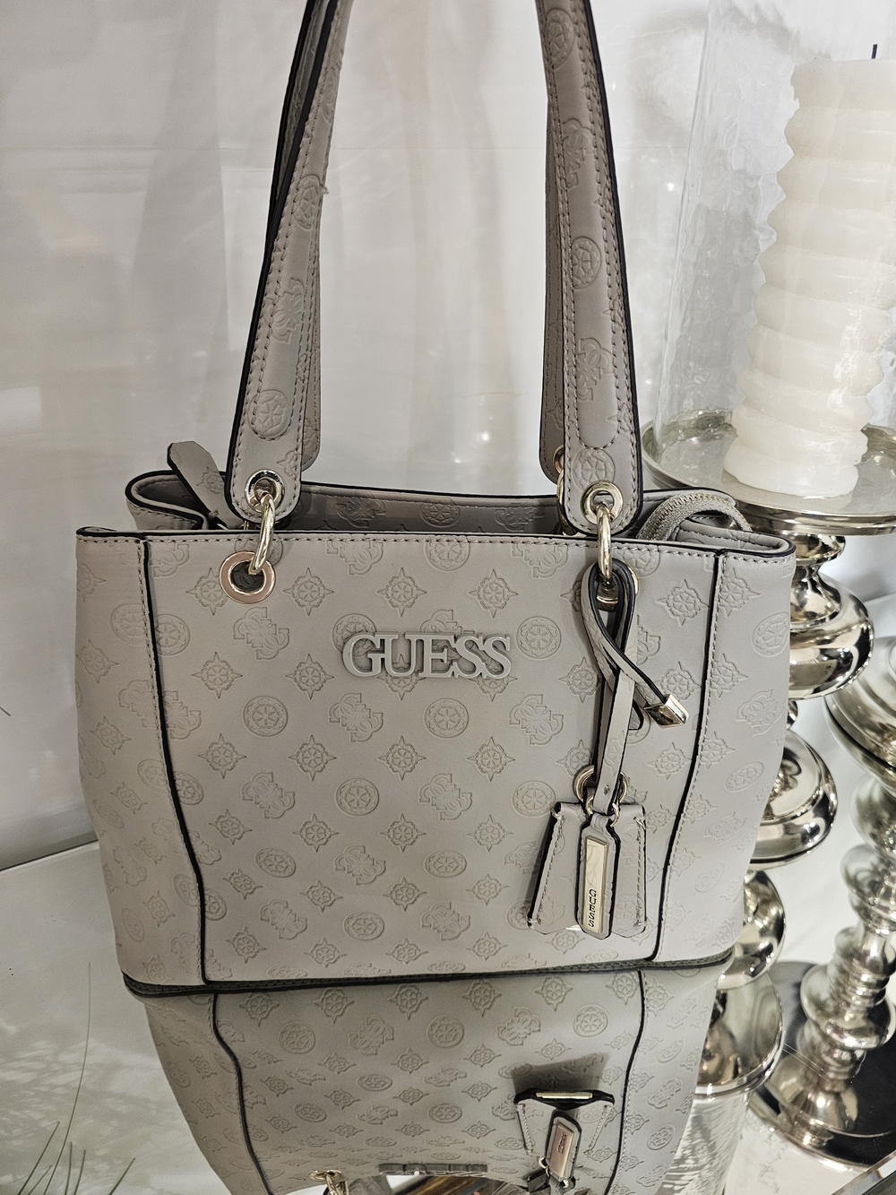 GUESS Light Gray Logo Tote Bag